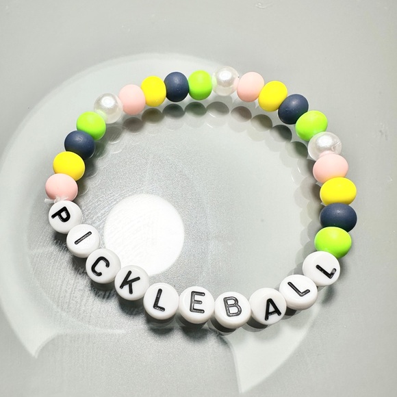 Pickleball Letter Bead Beaded Stretch Bracelet Faux Pearl Preppy Y2K Candy Color - Picture 2 of 3